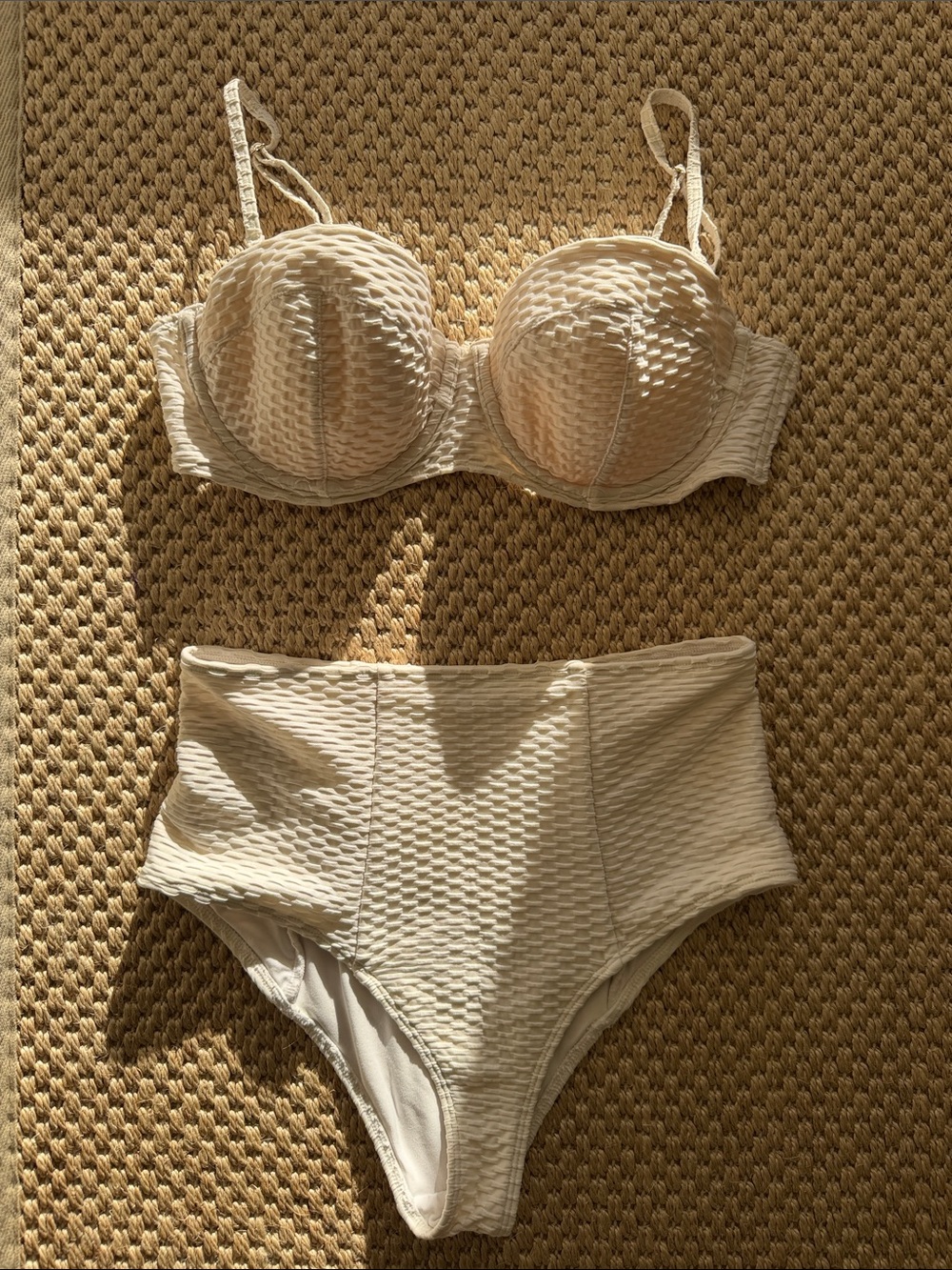 H&M Classic White Ribbed High Waisted Swimsuit